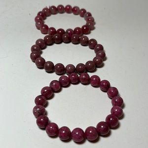 Crystal Rhodonite Beaded Bracelets, pack of 3.